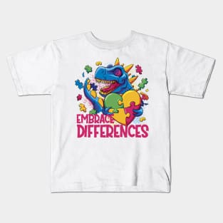 Autism Awareness Dinosaur Design for Love and Acceptance Embrace Differences Kids T-Shirt